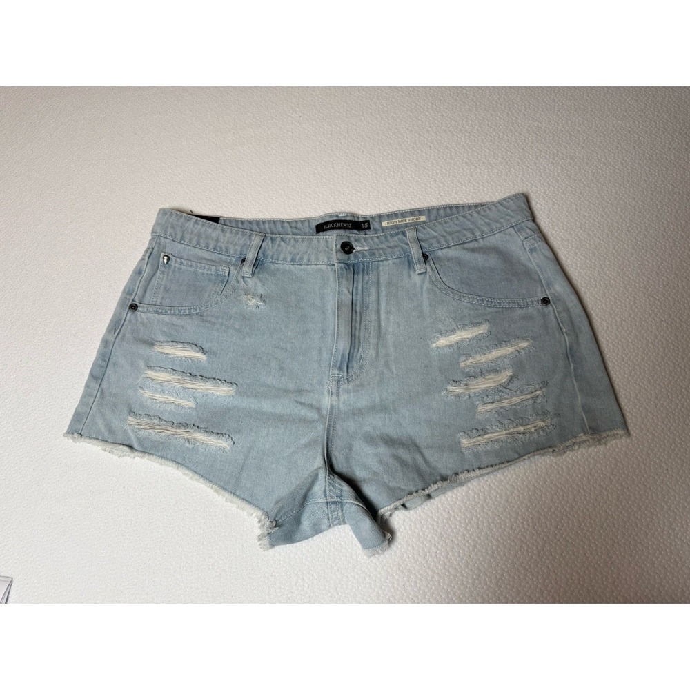 Blackheart High Rise Distressed Denim Shorts Womens 15 Light Wash NWT